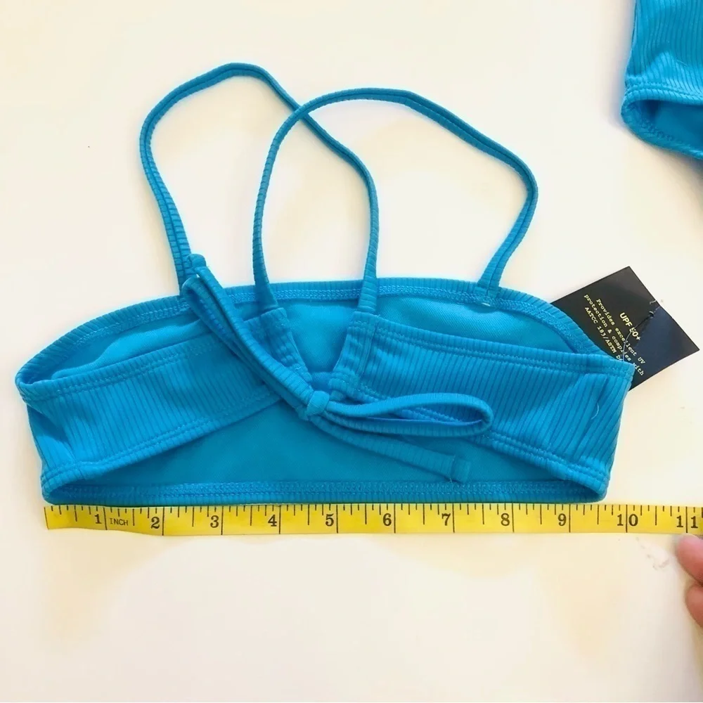 Art Class Girls Blue Turquoise Bandeau Ribbed Crisscross Tie Bikini Set Sz S/6-7